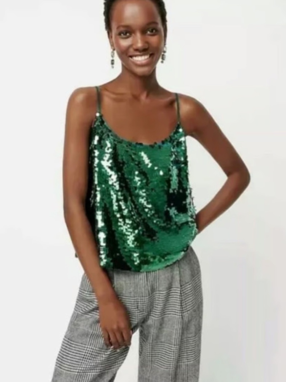 J.Crew Collection Sequined Camisole in Green Size Large
